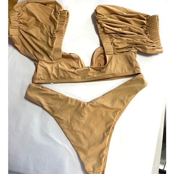 We Wore What Nude Bikini w/ Puff Sleeve Top Sz Small - Picture 5 of 7